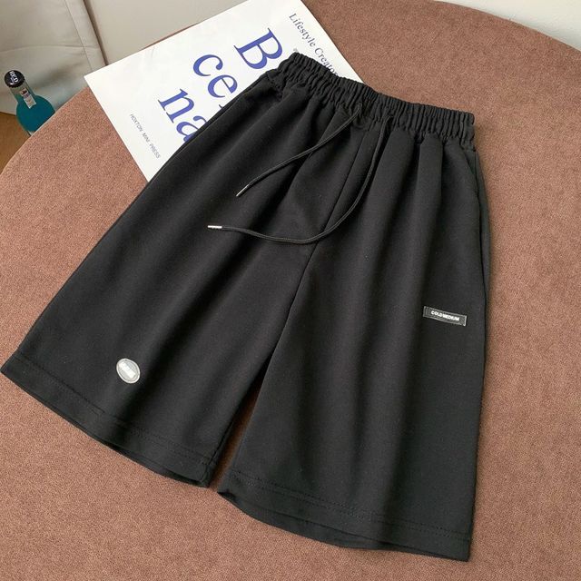 Plain Shorts Sweat Drawstring Waist