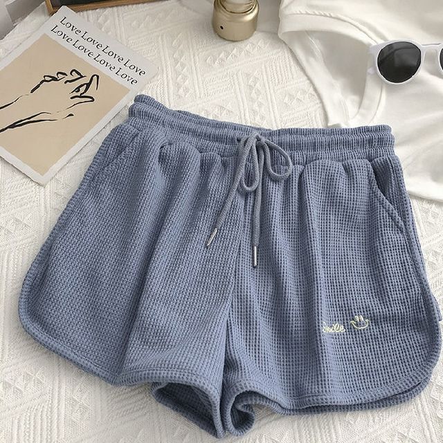Waist High Letter Embroidered Shorts