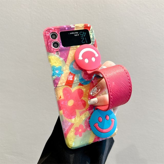 Flower Smiley Face Mobile Phone Case With Hand Strap