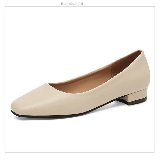 Toe Block Square Leather Plain Faux Heel Pumps