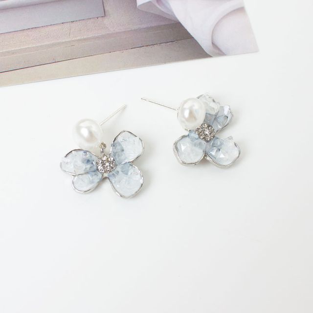 Faux Clip-On Drop Floral Pearl / Earring