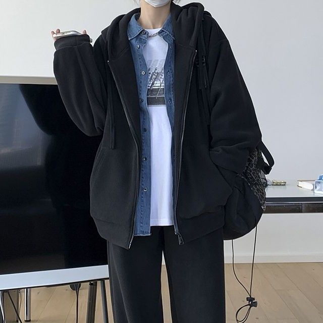 Hoodie Plain Oversized Zip