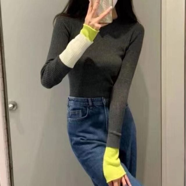 Crew Long-Sleeve Two Knit Top Tone Neck