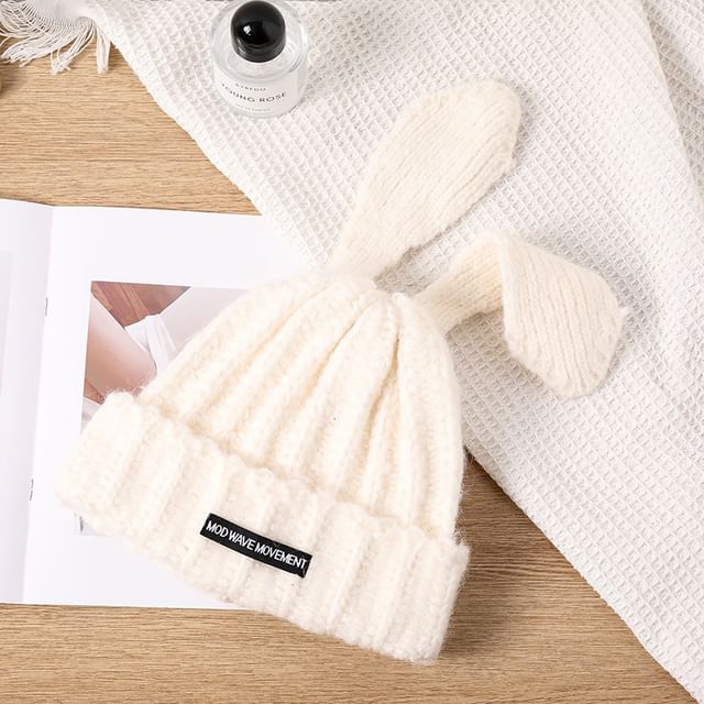 Applique Beanie Lettering Rabbit Knit Ear