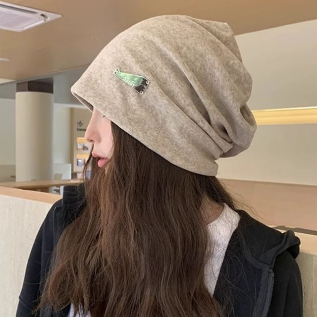 Slouchy Beanie Knit Plate Metal