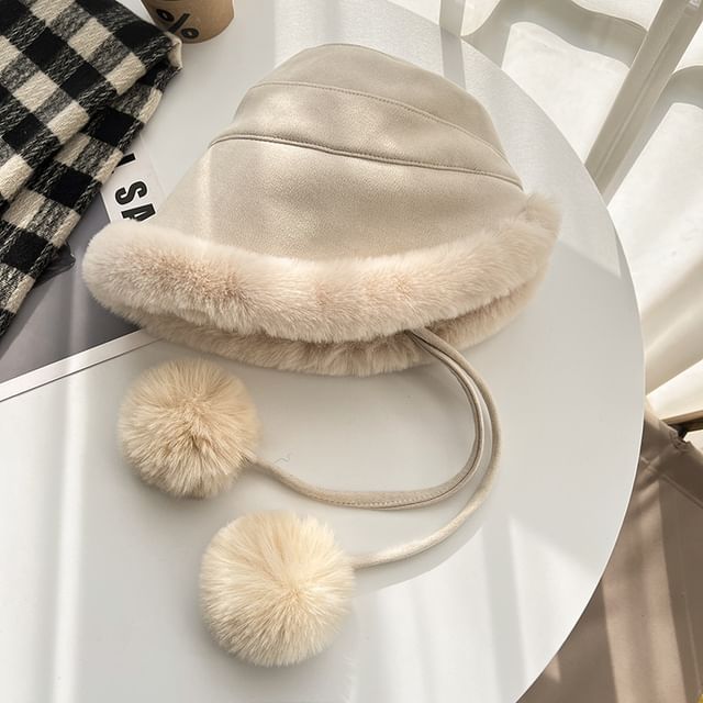 Pom Shearling Faux Hat
