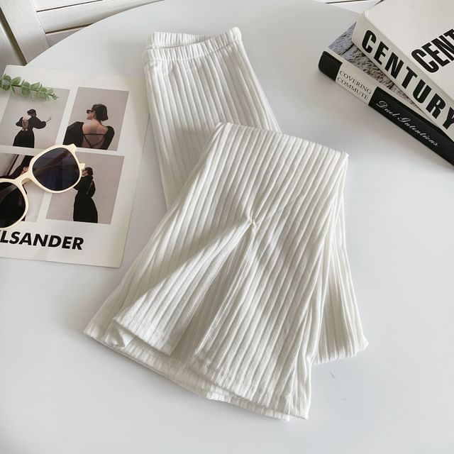 Elastic Waist Plain Slit Ribbed Flared Pants
