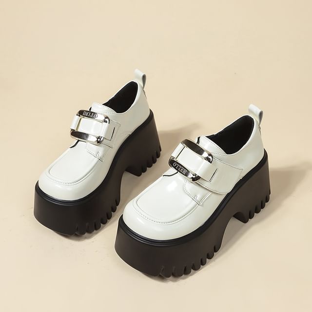Strap Leather Loafers Buckled Patent Adhesive Platform