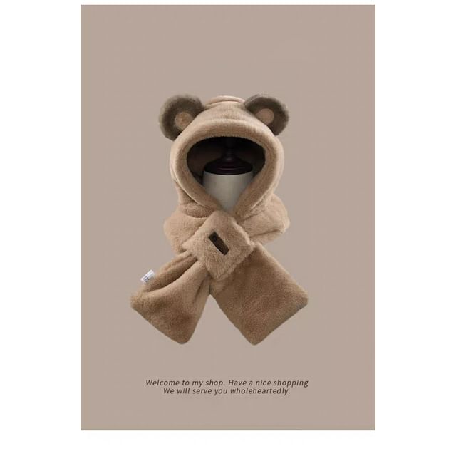 Scarfed Trapper Bear Ear Hat