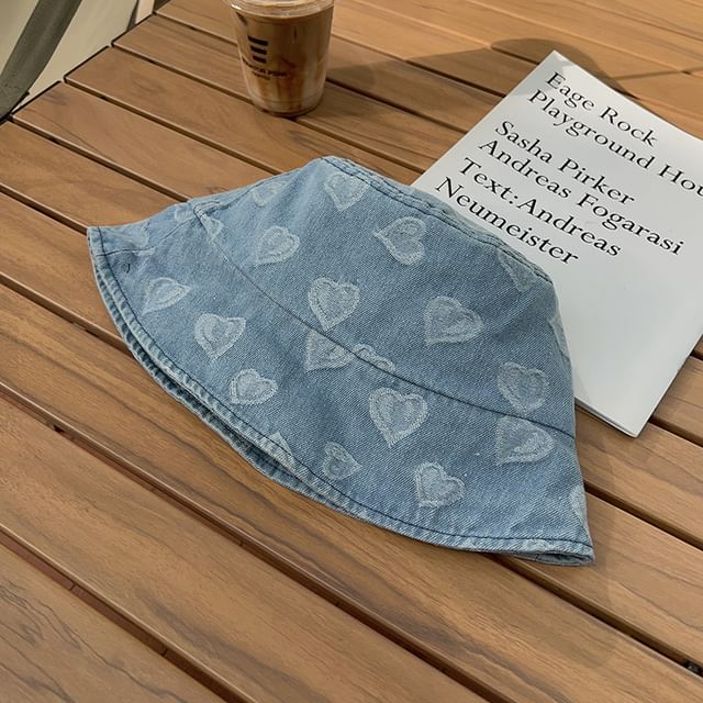 Bucket hat Print Denim Washed Heart