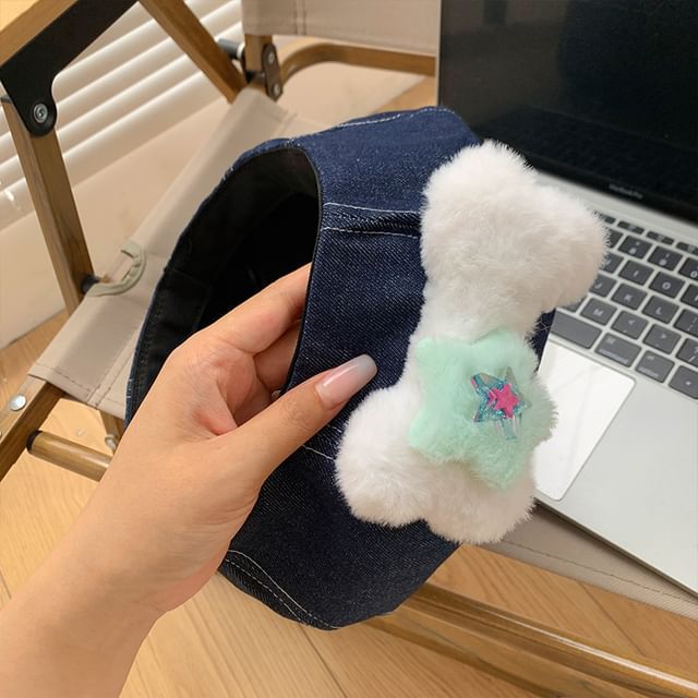 Bone Beret Denim Accent Washed