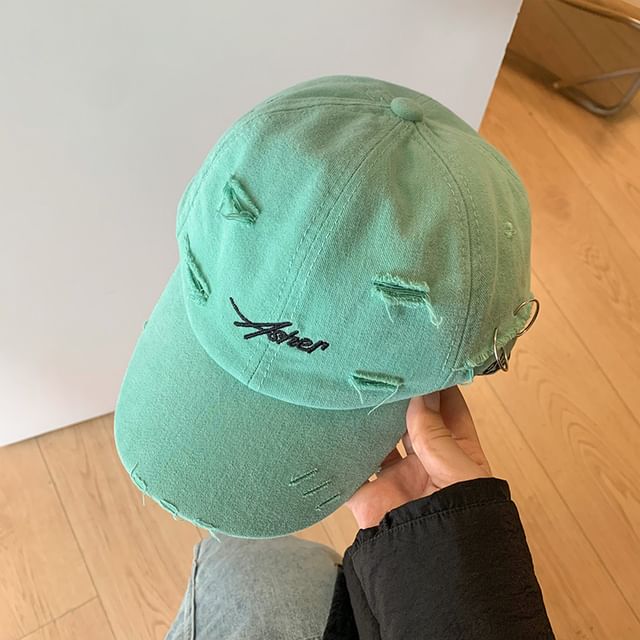 Lettering Distressed Baseball Cap Embroidered