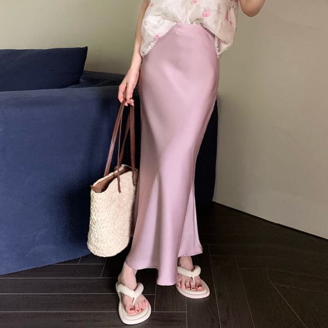 Satin Mermaid Maxi Skirt with High Waist