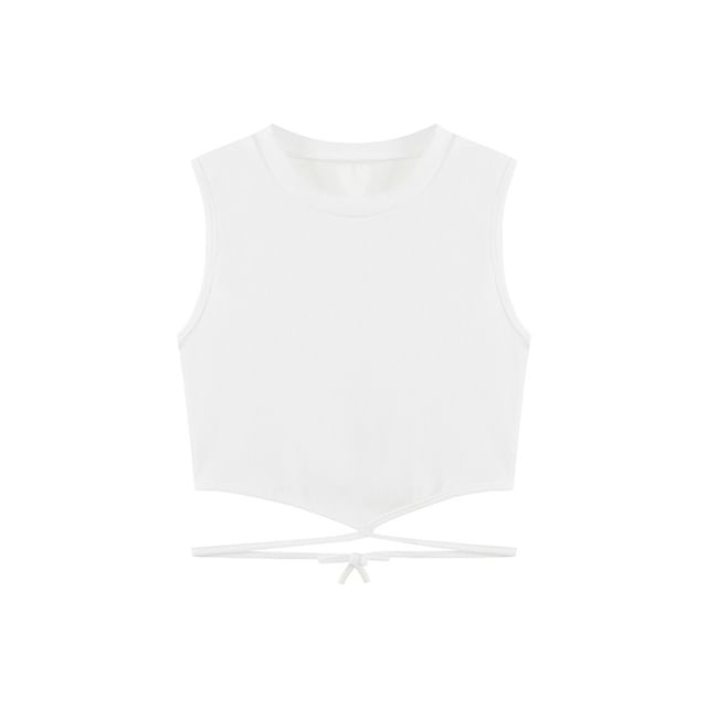 Cross Back Neck Criss Top Tank Crop Plain Tie Crew