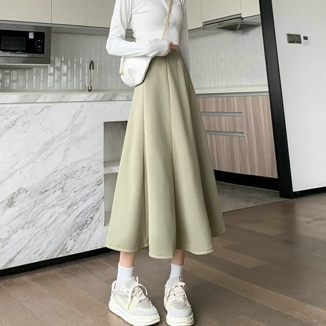 Plain High A-Line Midi Skirt Waist