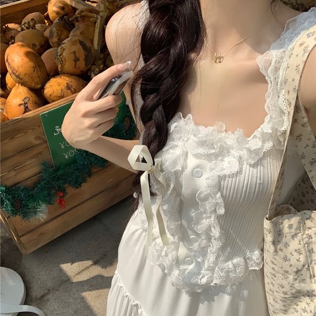 Tank / Trim Skirt Lace High Rise Plain Top A-Line Maxi