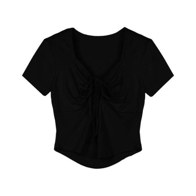 Drawstring Plain Short-Sleeve T-Shirt