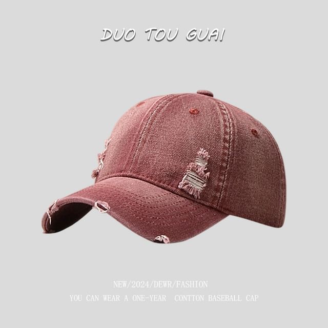 Cap Distressed Baseball Washed Denim
