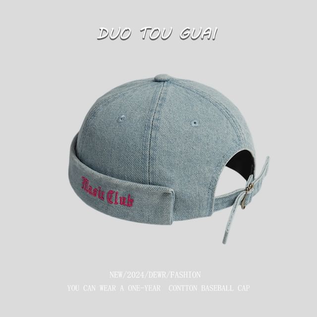 Hat Washed Lettering Brimless Denim Embroidered