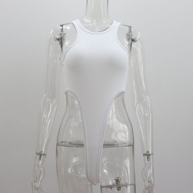 Plain Top Bodysuit Neck Crew Sleeveless