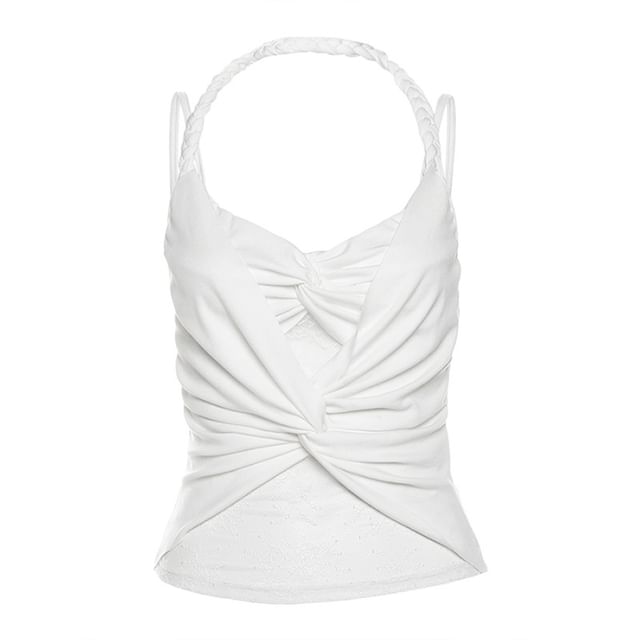 Sheer Lace V-Neck Fitted Crop Cami