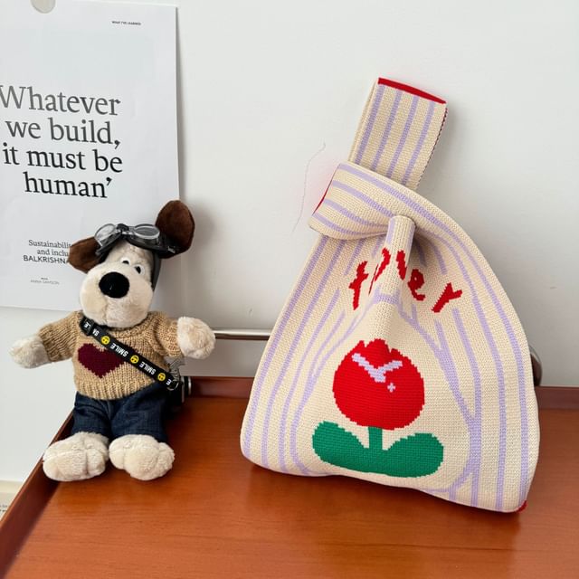 Knit Flower Tote Bag