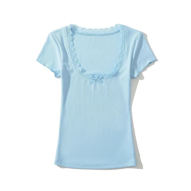 Square-Neck Lace-Trim Fitted Crop Top