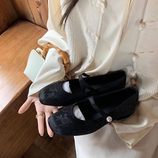 Faux Mary Flats Jane Fabric Pearl