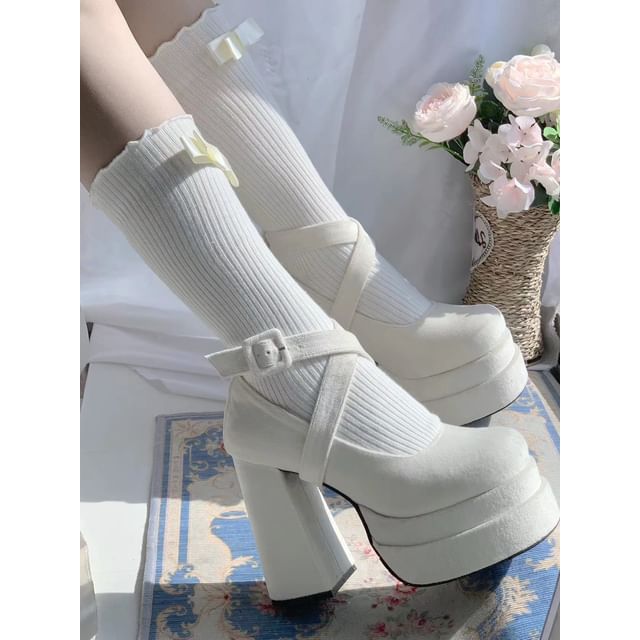 Block Platform Sandals Heel Lace Up
