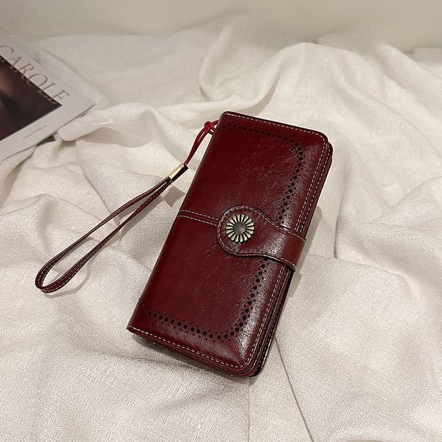 Floral Faux Long Charm Leather Wallet