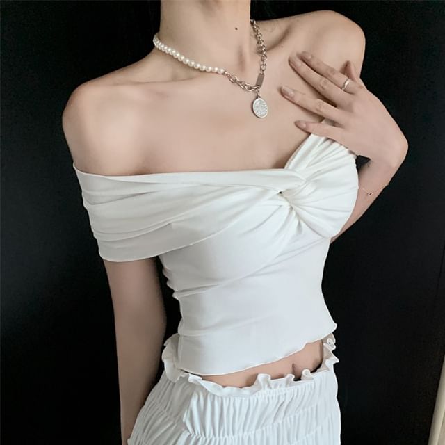 Top Rise Skirt Shoulder A-Line / Plain Twist Midi Ruched Off