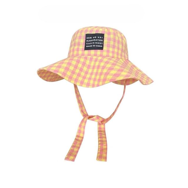 Lettering Hat Plaid Bucket Applique