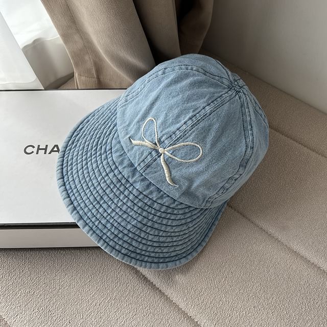 Cap Bow Denim Wide Embroidered Brim Washed