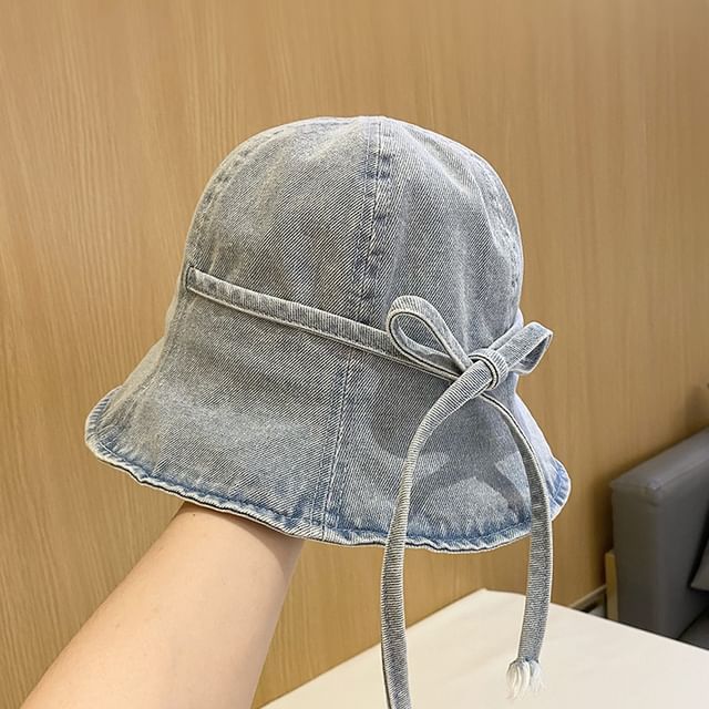 Denim Bow Hat Washed Cloche
