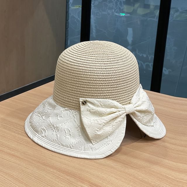 Hat Sun Two Straw Bow Tone