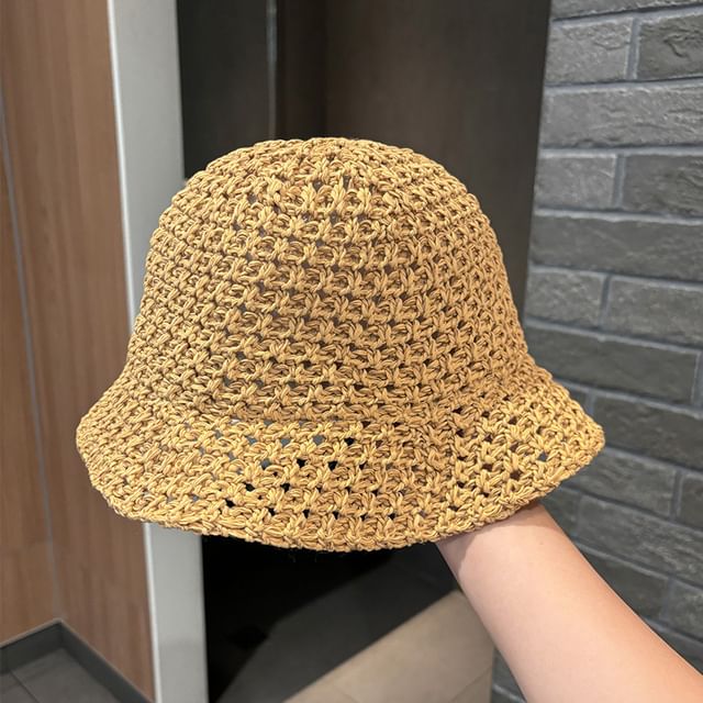 Perforated Bucket Plain Hat Knit