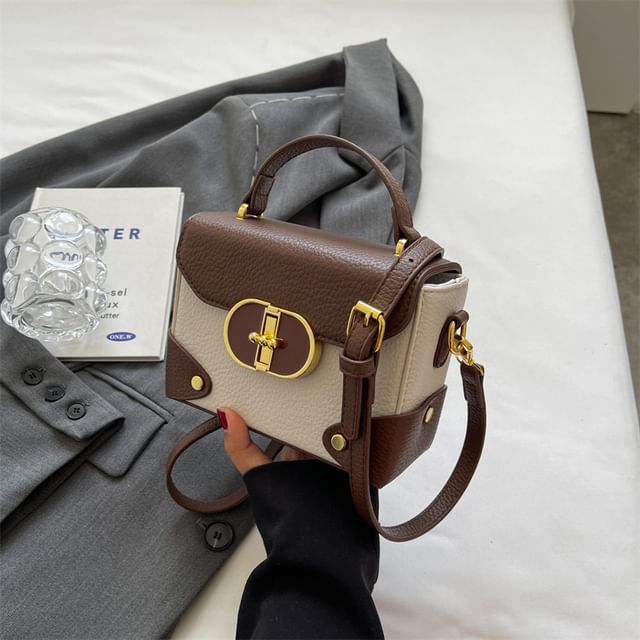 Handle Flap Crossbody Top Plain Leather Bag Faux