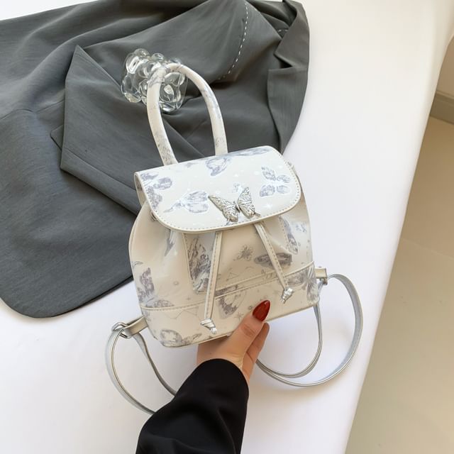 Faux Butterfly Backpack Print Flap Leather