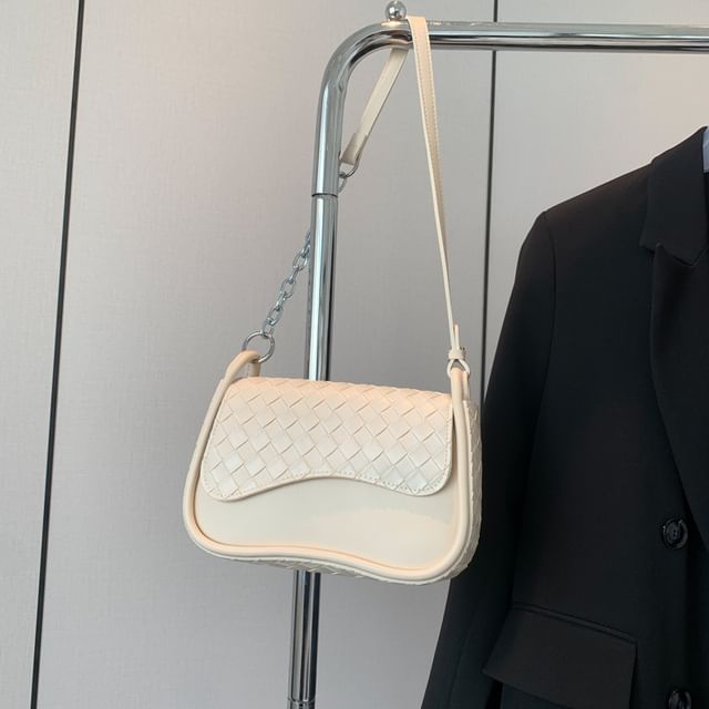 Faux Plain Flap Woven Leather Bag Crossbody