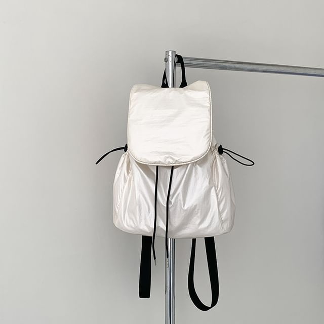 Flap Plain Drawstring Backpack