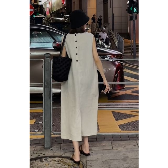 Short-Sleeve Solid Open Back Sundress Maxi