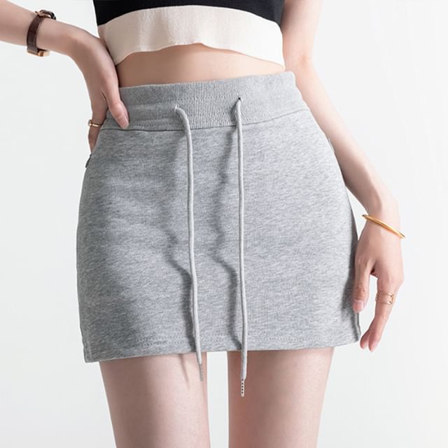 Plain Drawstring Mini Waist Pencil Skirt
