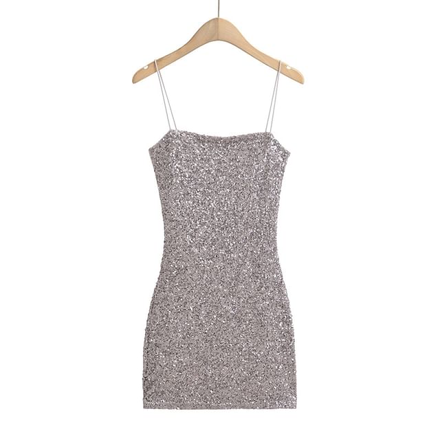 Thin Strap Sequin Mini Bodycon Dress