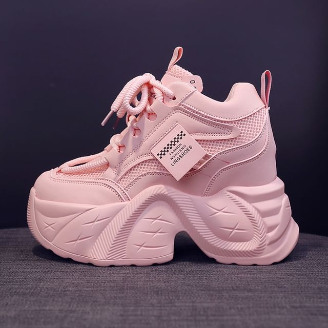 Sneakers Mesh Platform Lace-Up Panel