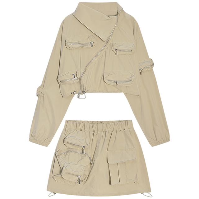 Cropped Zip Jacket with High-Rise Mini Pencil Skirt Set
