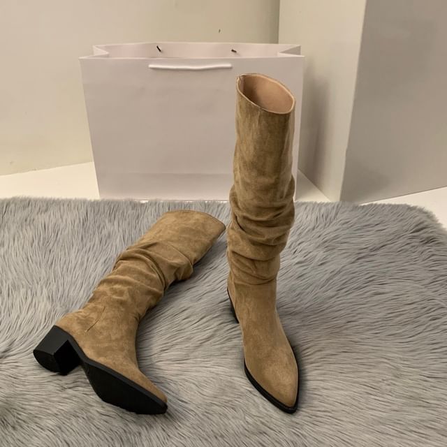 Chunky Heel Tall Boots Pointy