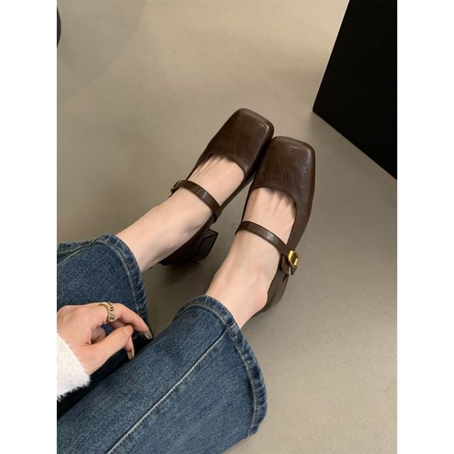 Jane Chunky Shoes Heel Mary Square-Toe