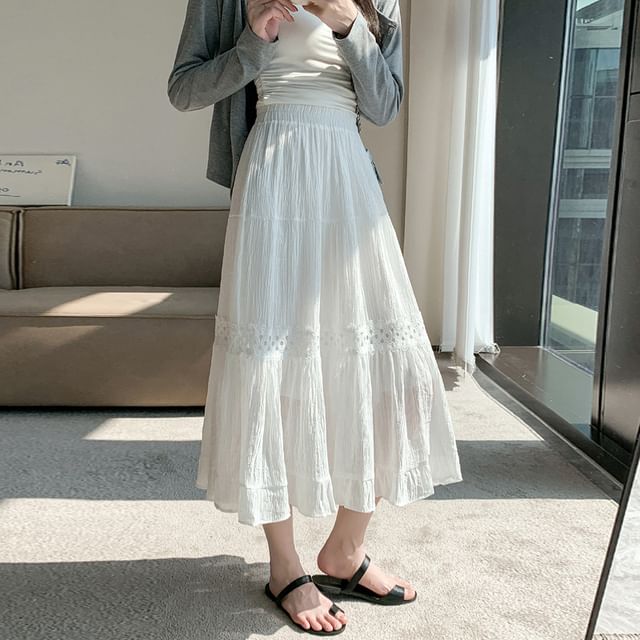 High Waist Plain Lace Panel Midi A