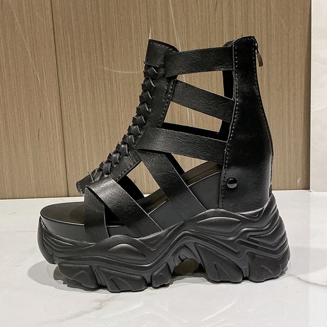 Platform Sandals Chunky Strappy Lace-Up Heel