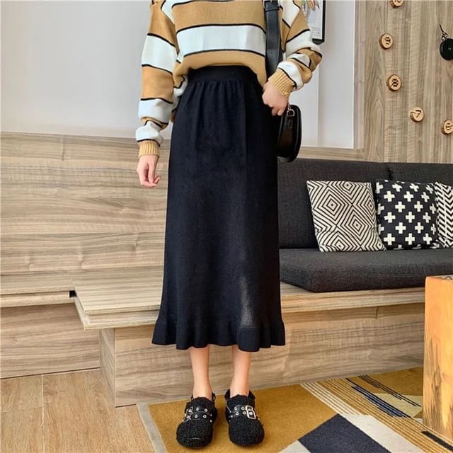 High Rise Knit Mermaid Midi Skirt
